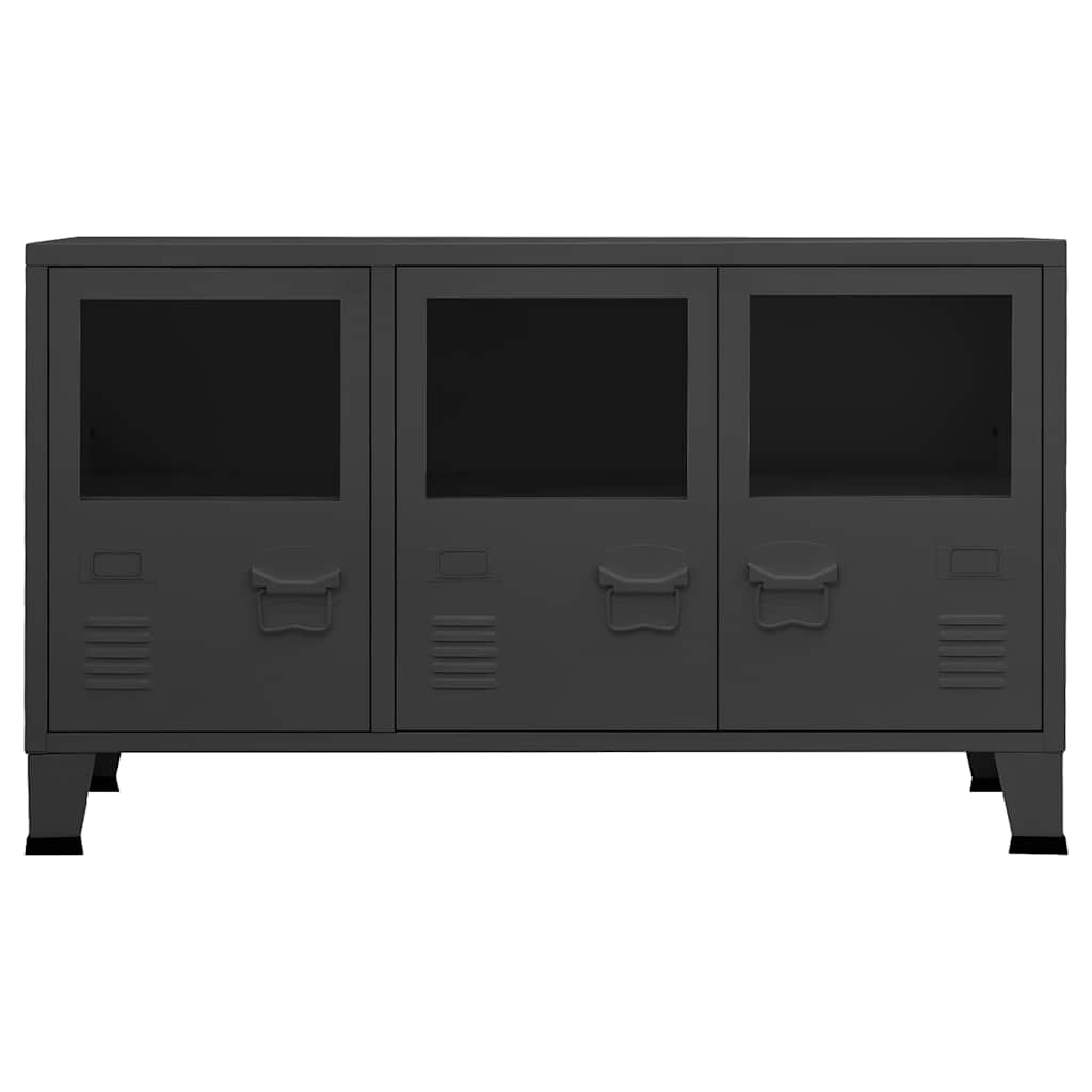 skænk 105x35x62 cm metal og glas antracitgrå