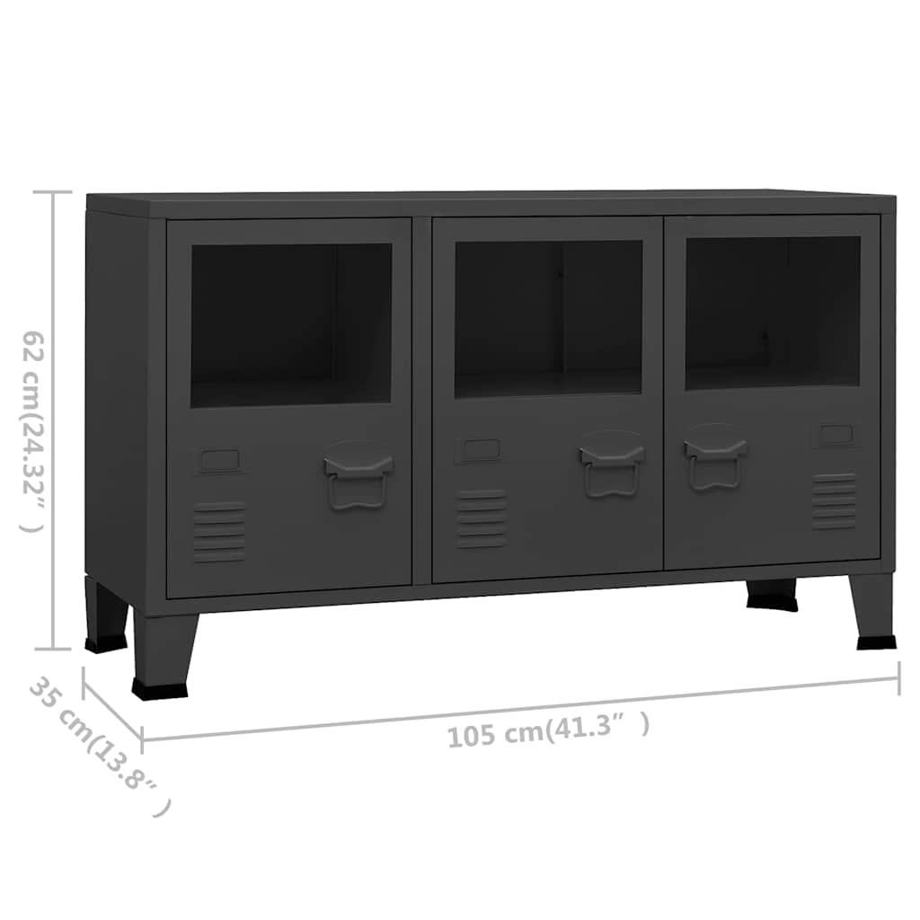 skænk 105x35x62 cm metal og glas antracitgrå