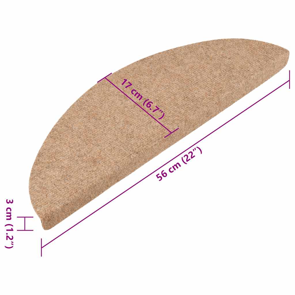 selvklæbende trappemåtter 15 stk. 56x17x3 cm beige