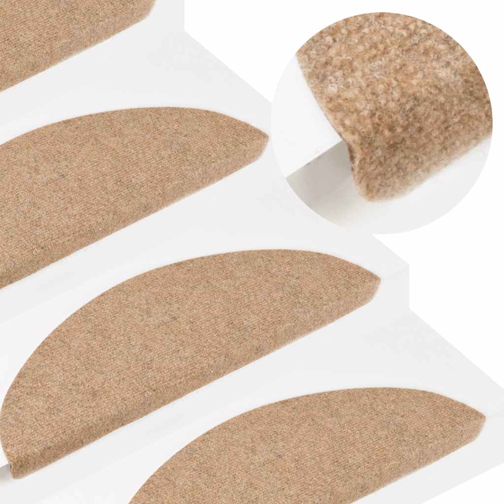 selvklæbende trappemåtter 15 stk. 56x17x3 cm beige