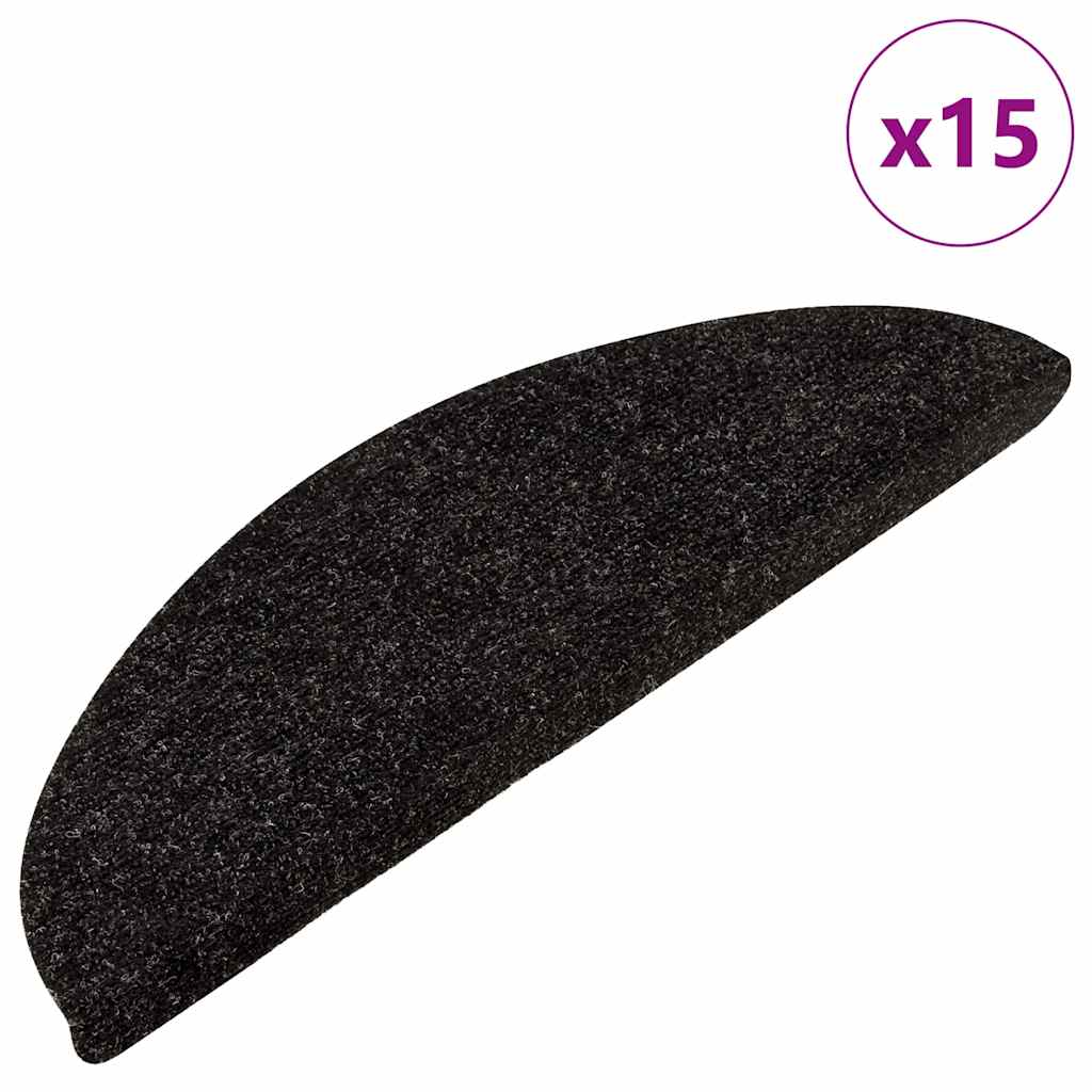 selvklæbende trappemåtter 15 stk. 56x17x3 cm antracitgrå