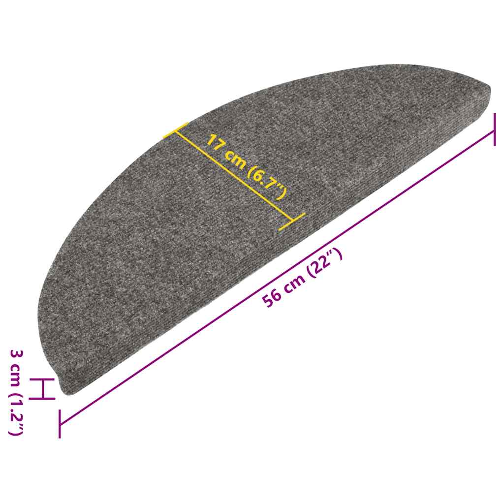 selvklæbende trappemåtter 15 stk. 56x17x3 cm grå