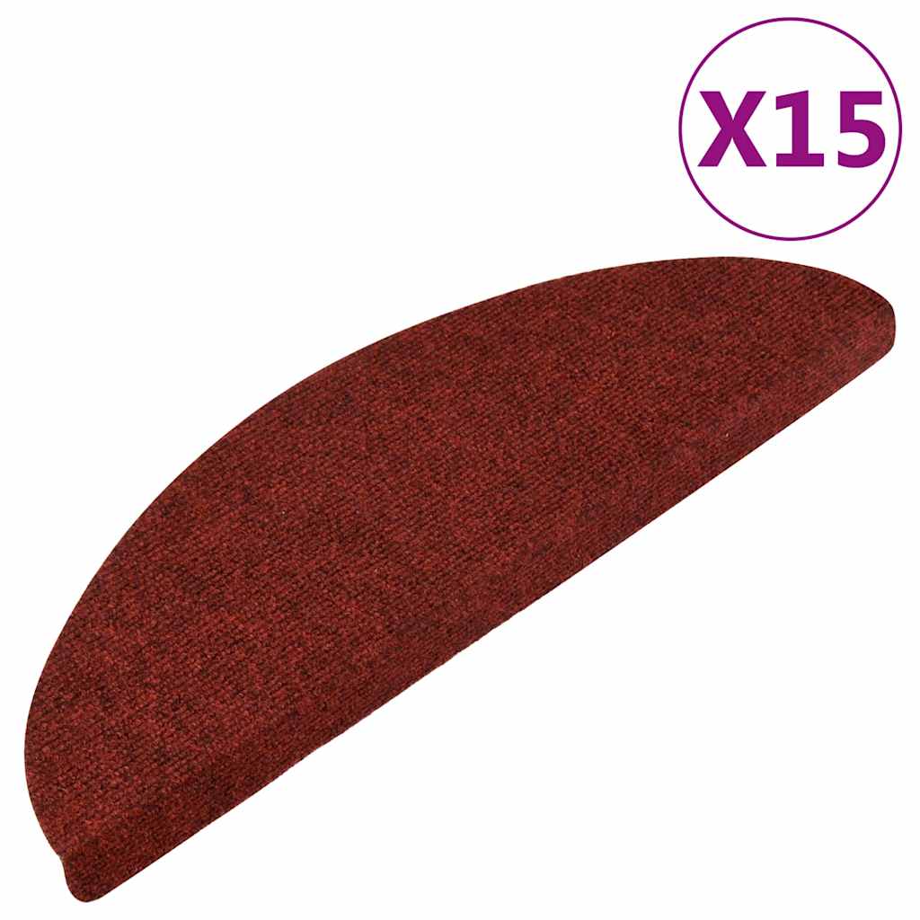 selvklæbende trappemåtter 15 stk. 56x17x3 cm rød