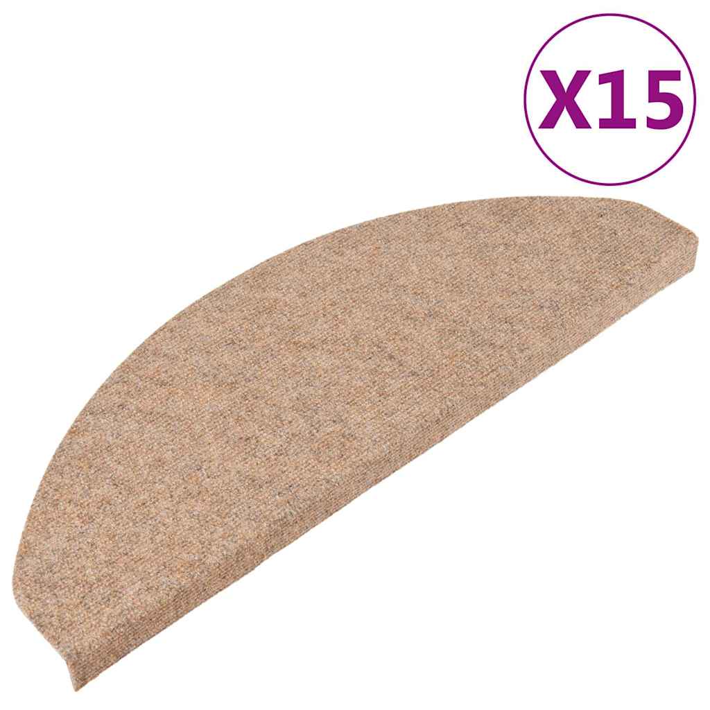 trappemåtter 15 stk. 65x22,5x3,5 cm selvklæbende beige