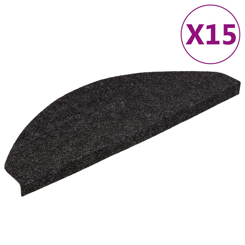 selvklæbende trappemåtter 15 stk. 65x22,5x3,5 cm antracitgrå