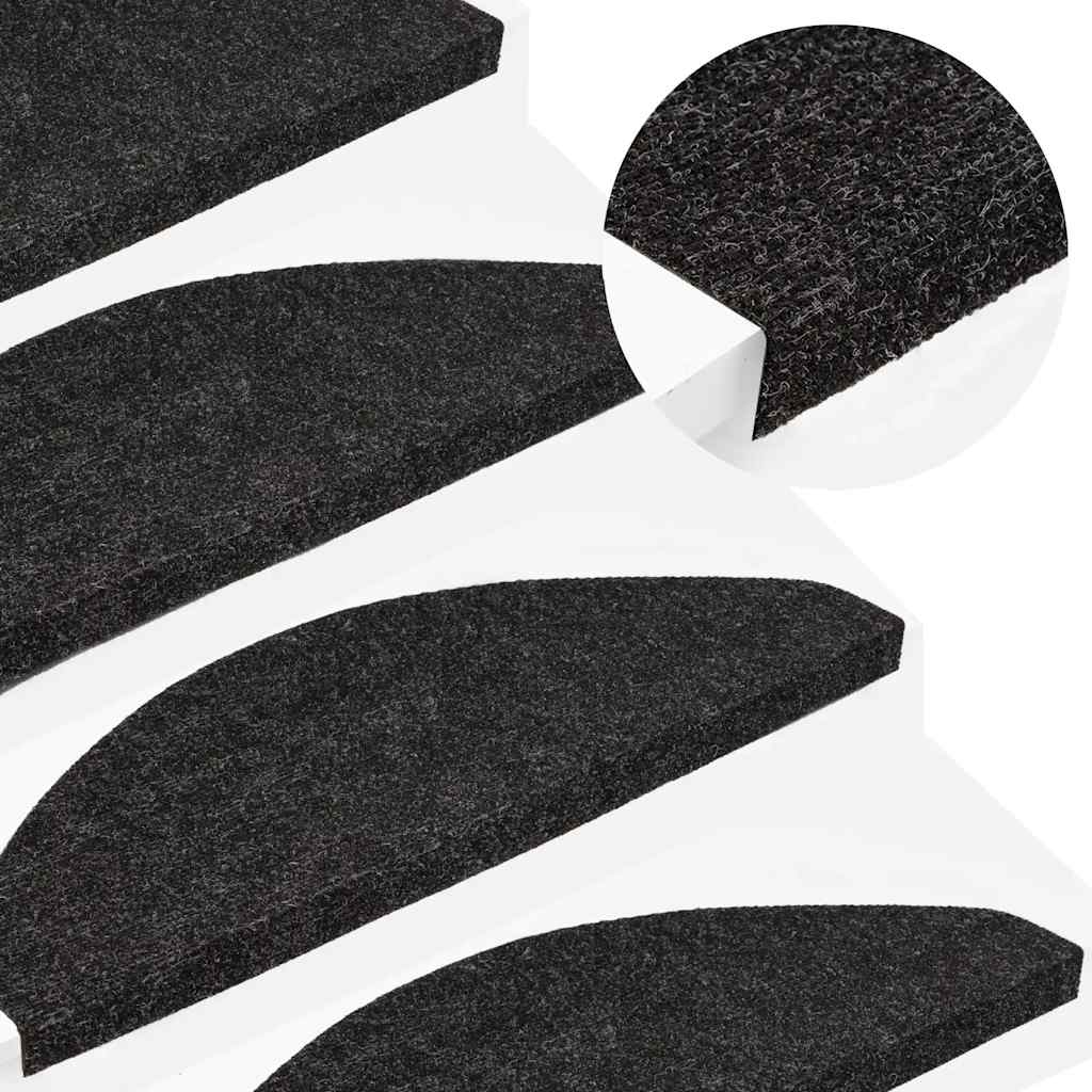 selvklæbende trappemåtter 15 stk. 65x22,5x3,5 cm antracitgrå