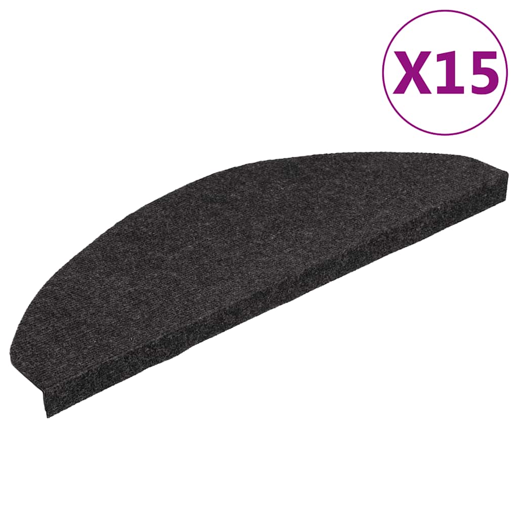 selvklæbende trappemåtter 15 stk. 65x22,5x3,5 cm sort