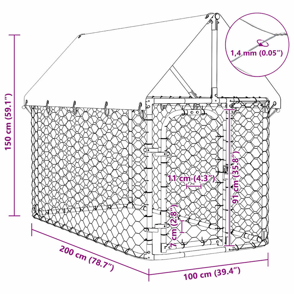 udendørs hundebur med tag 200x100x150 cm
