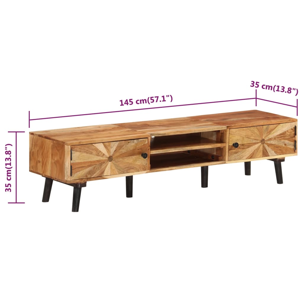 tv-bord 145x35x35 cm massivt akacietræ