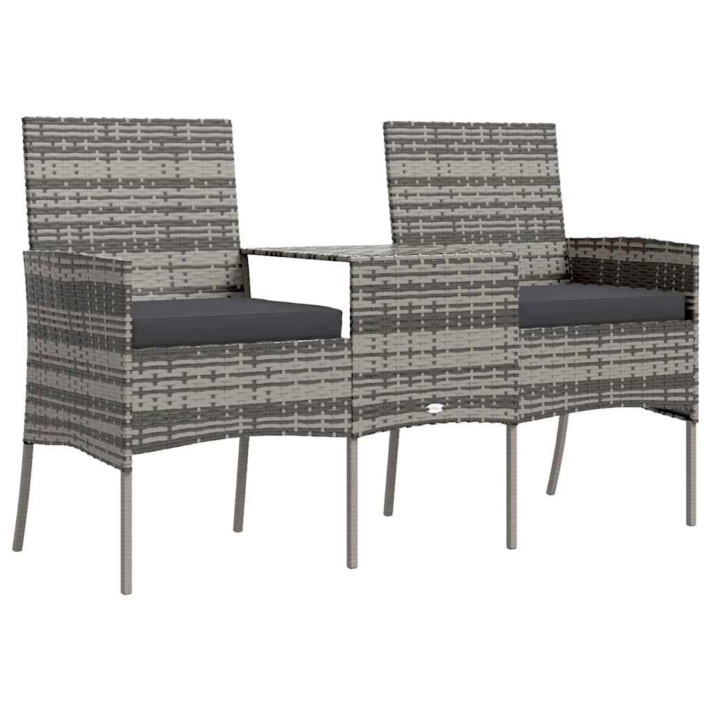 2-personers havestol med tebord polyrattan antracitgrå