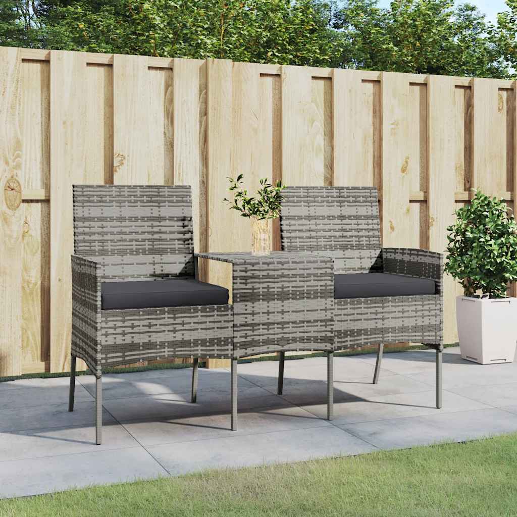 2-personers havestol med tebord polyrattan antracitgrå