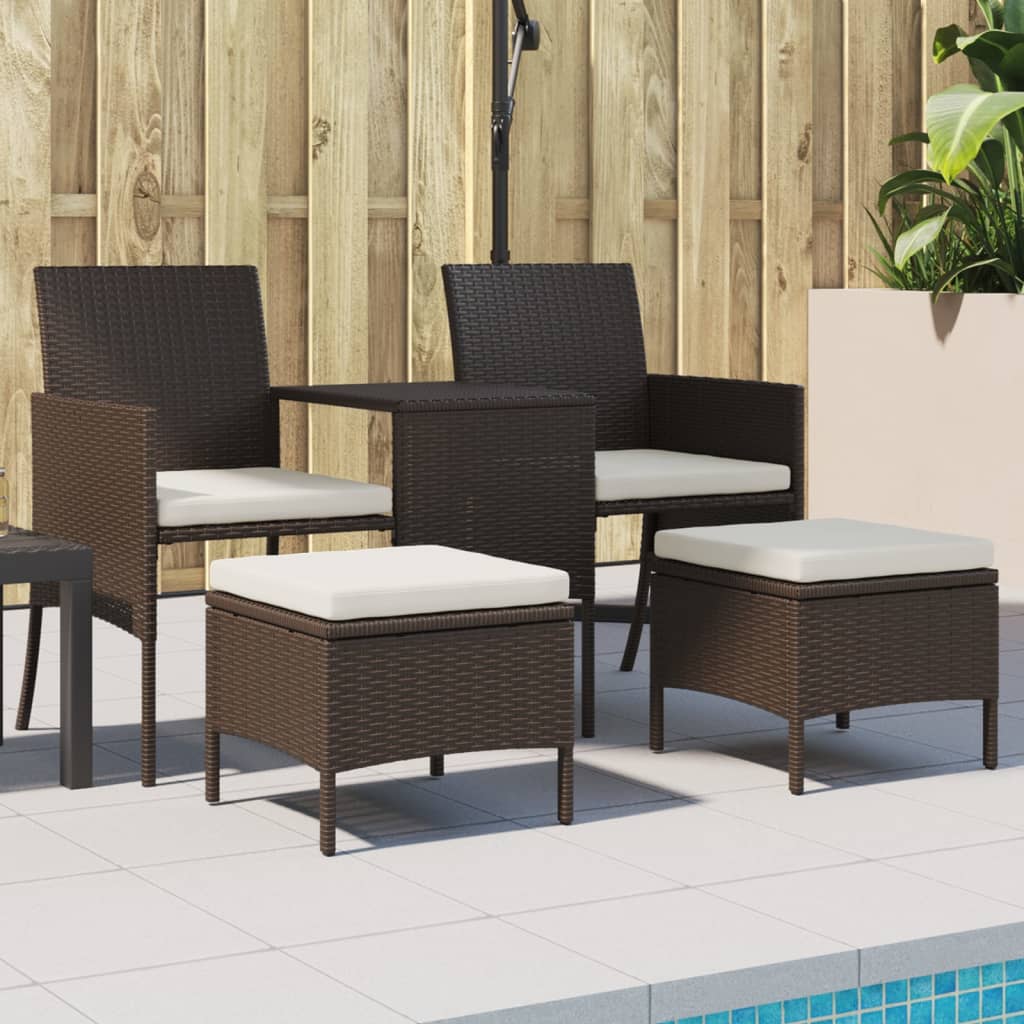 vidaXL 2-personers havesofa med bord og skamler polyrattan brun