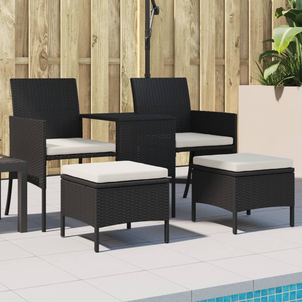 2-personers havesofa med bord og skamler polyrattan sort