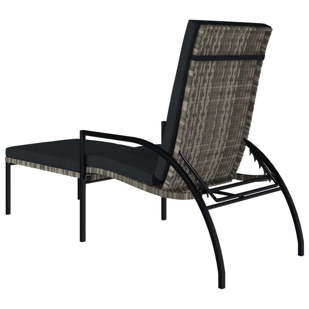 liggestol med fodskammel polyrattan grå