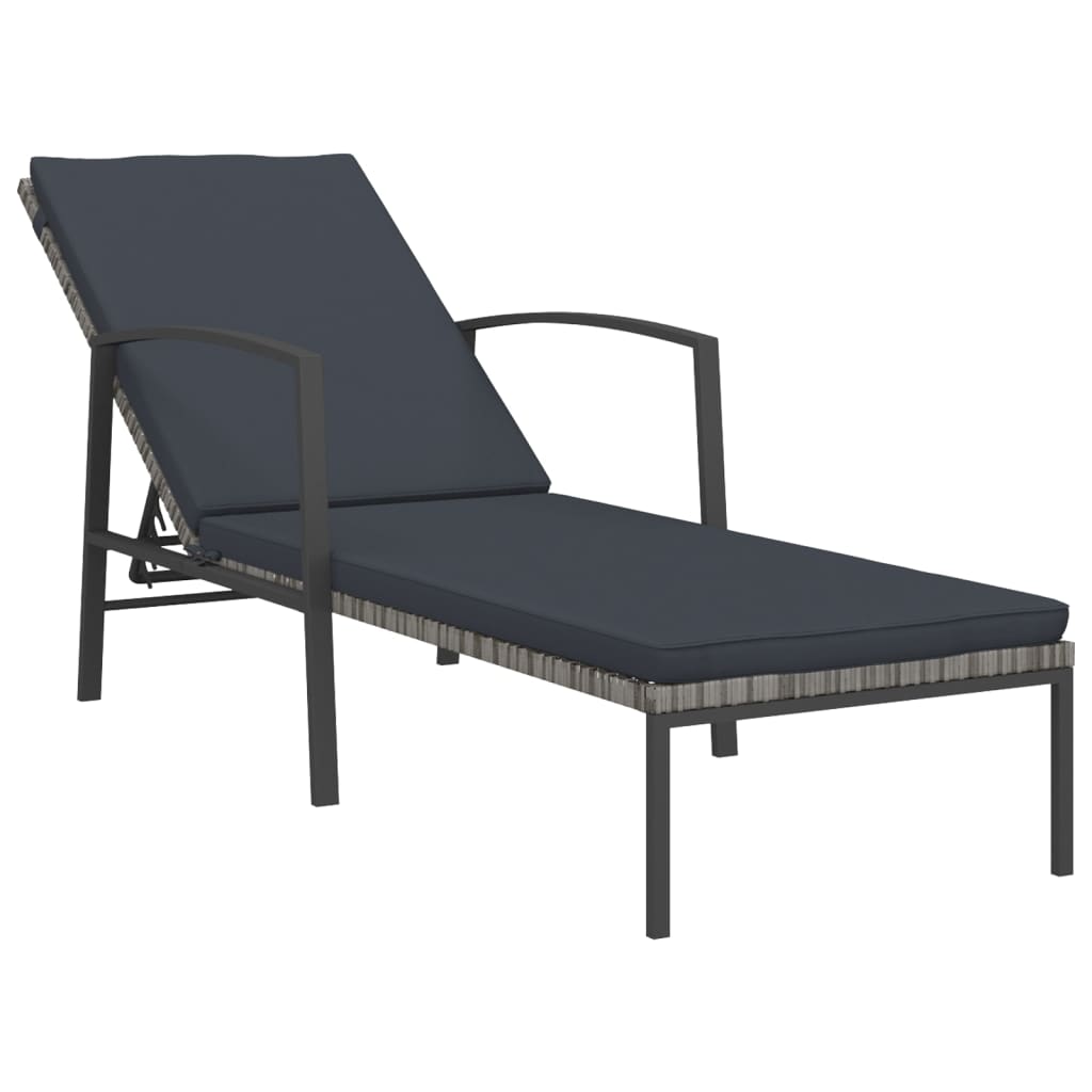 liggestol med hynde polyrattan grå