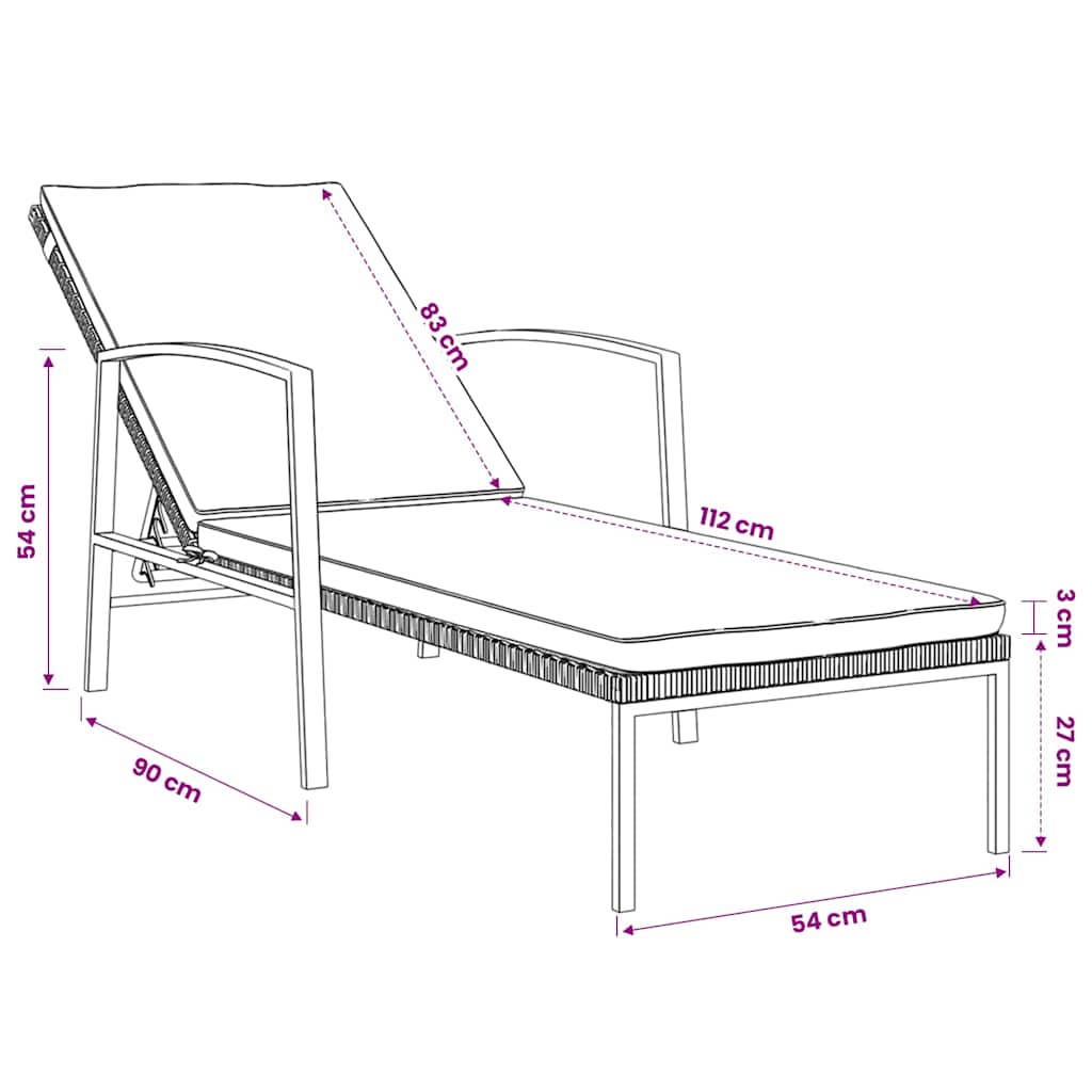 liggestole med bord 2 stk. polyrattan grå