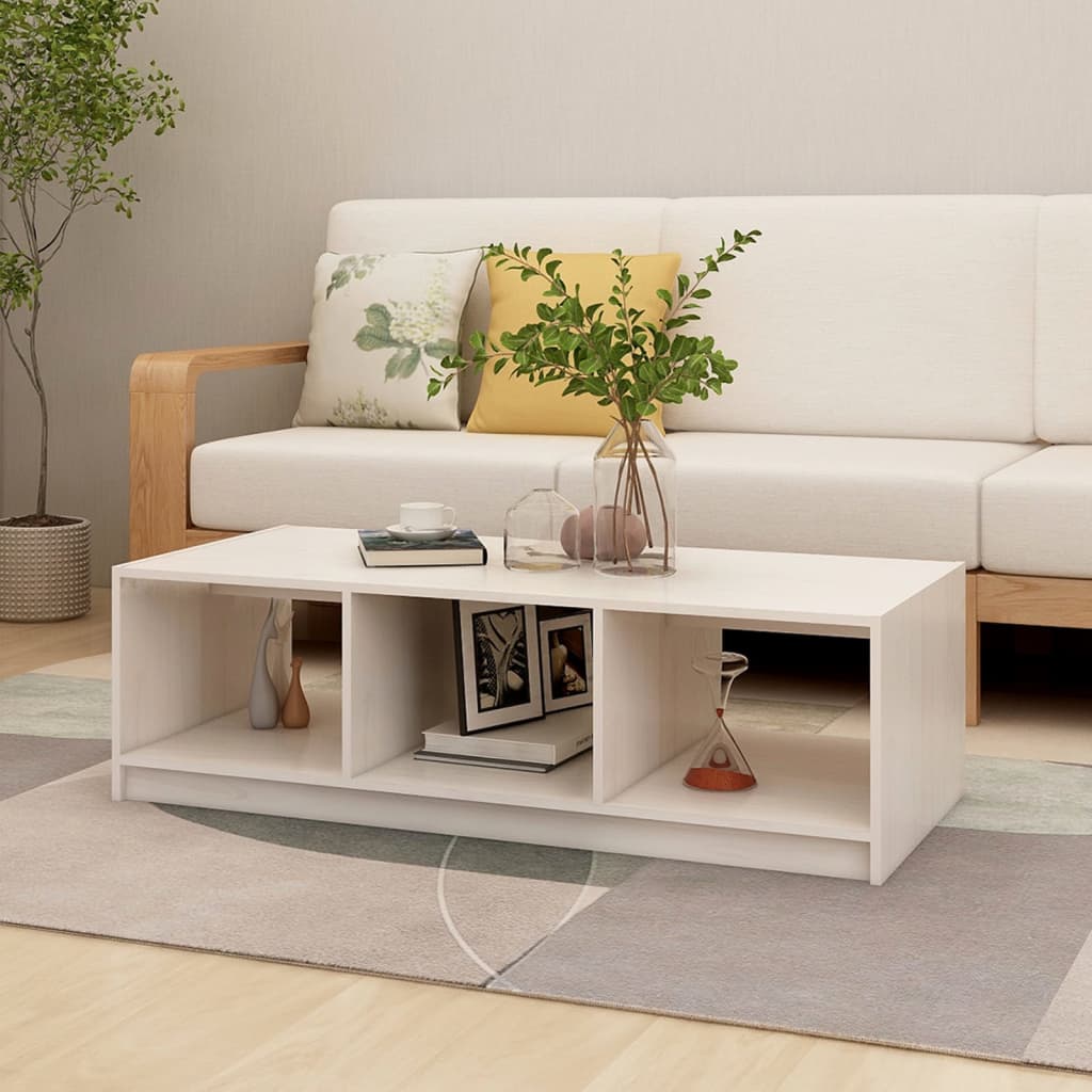 sofabord 110x50x34 cm massivt fyrretræ hvid