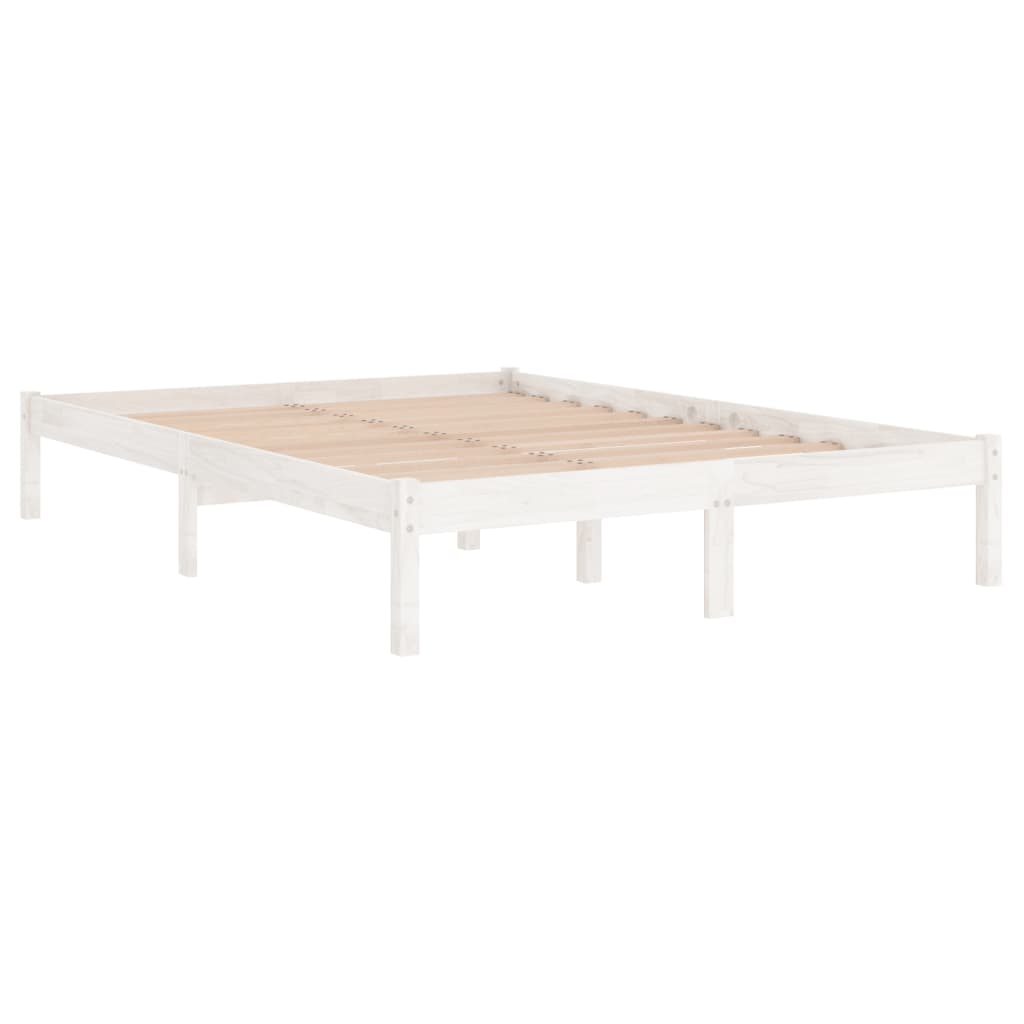 sengeramme 135x190 cm dobbelt massivt fyrretræ hvid