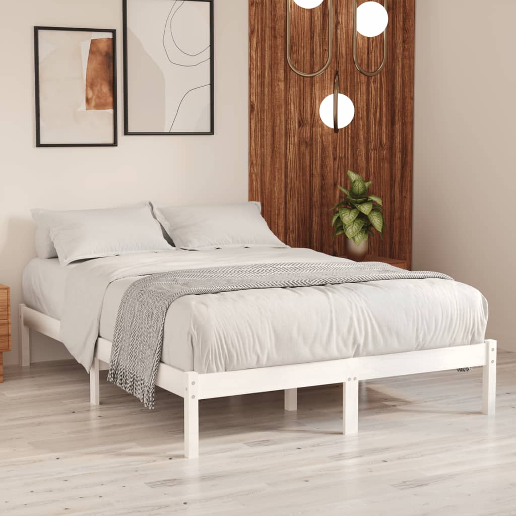 sengeramme 135x190 cm dobbelt massivt fyrretræ hvid