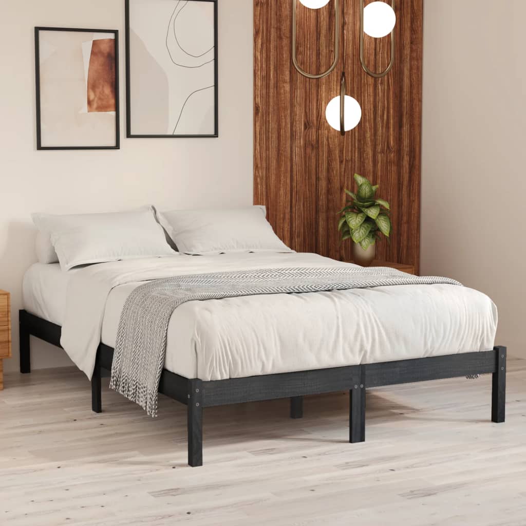 sengeramme 200x200 cm massivt fyrretræ grå