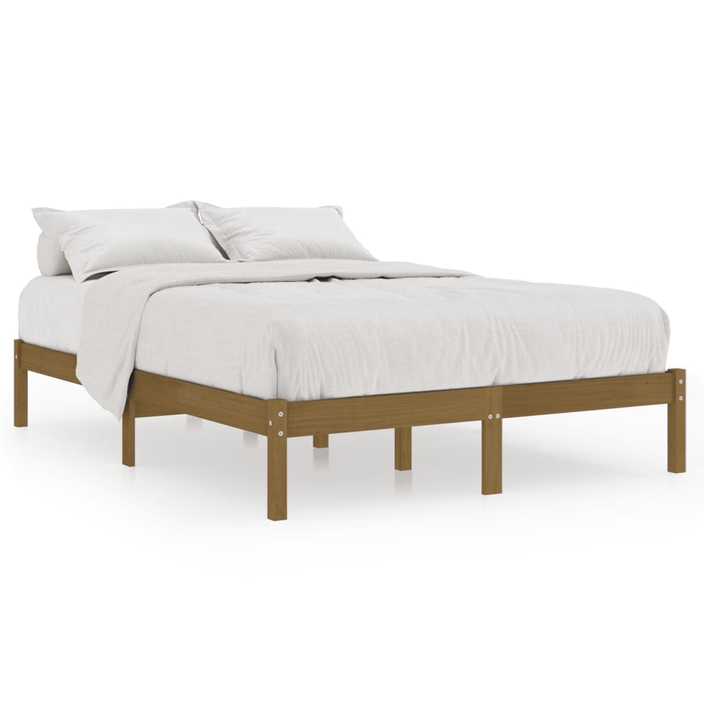 sengeramme 200x200 cm massivt fyrretræ gyldenbrun