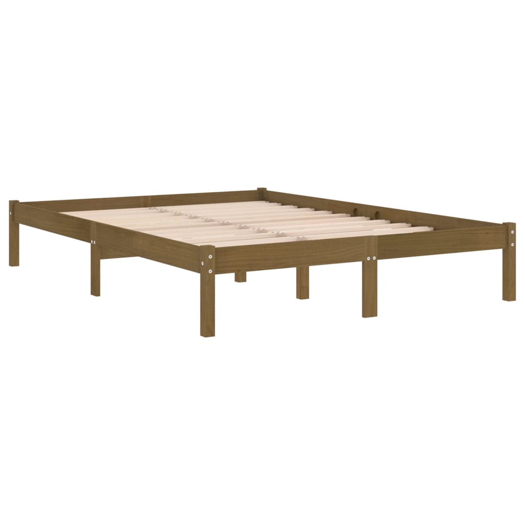 sengeramme 200x200 cm massivt fyrretræ gyldenbrun