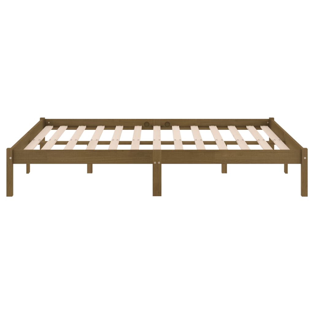 sengeramme 200x200 cm massivt fyrretræ gyldenbrun