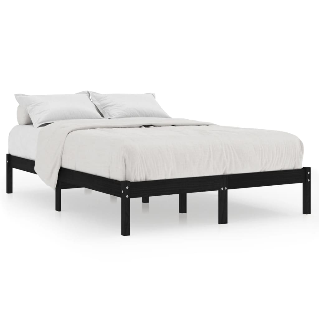 sengeramme 200x200 cm massivt fyrretræ sort