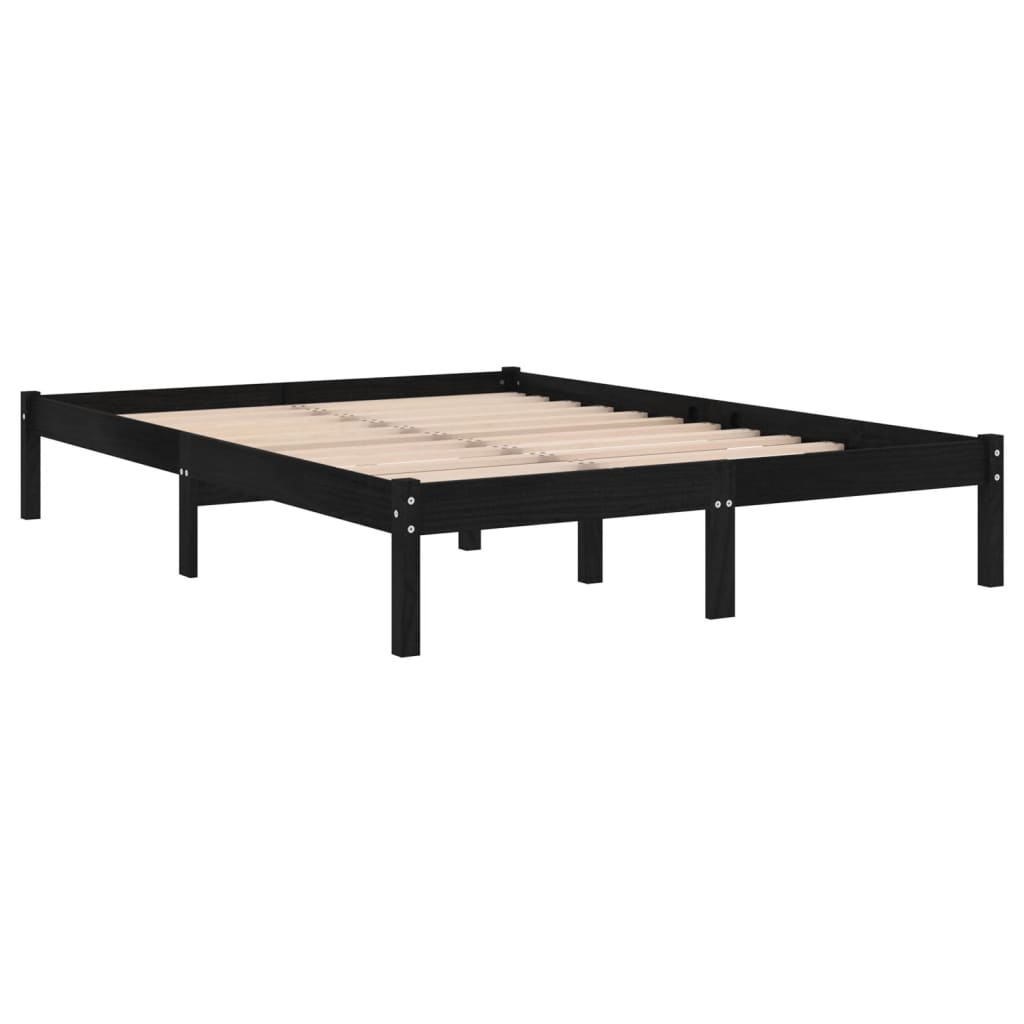 sengeramme 200x200 cm massivt fyrretræ sort