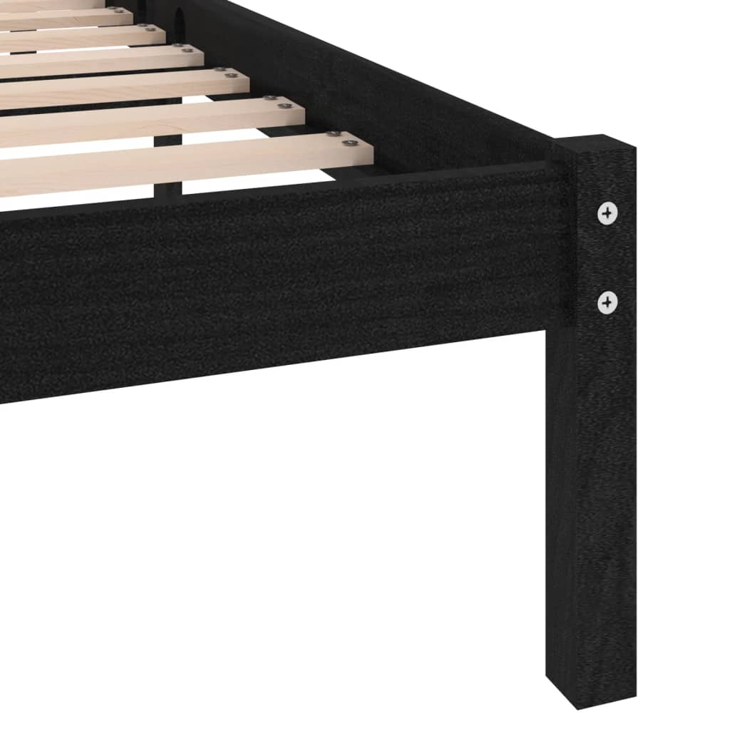 sengeramme 200x200 cm massivt fyrretræ sort