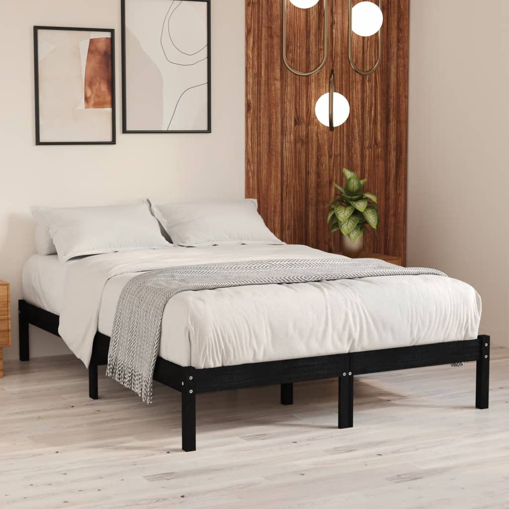 sengeramme 200x200 cm massivt fyrretræ sort