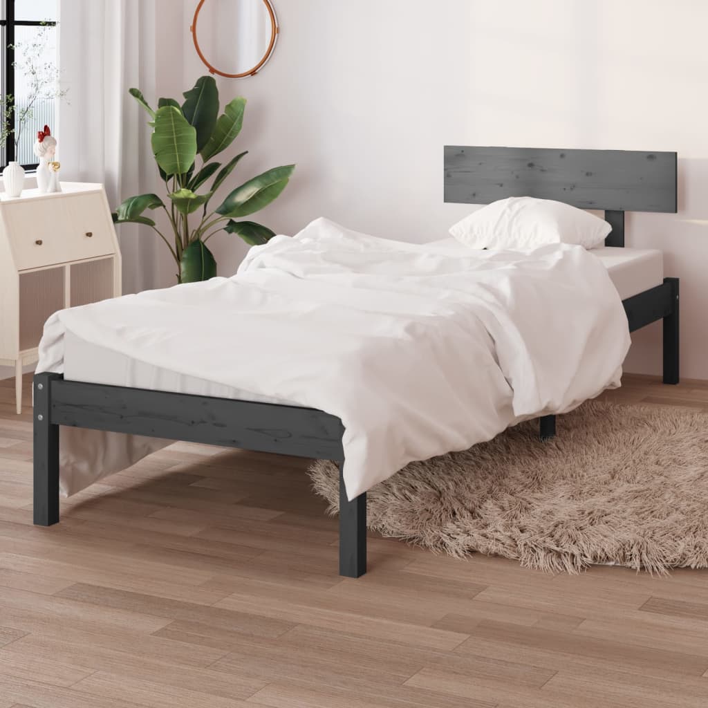 sengeramme 90x190 cm Single massivt fyrretræ grå