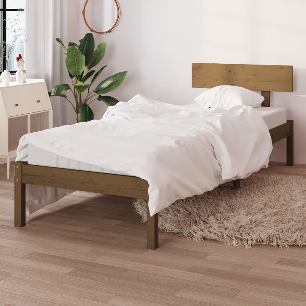 sengestel 90x190 cm Single massivt fyrretræ gyldenbrun