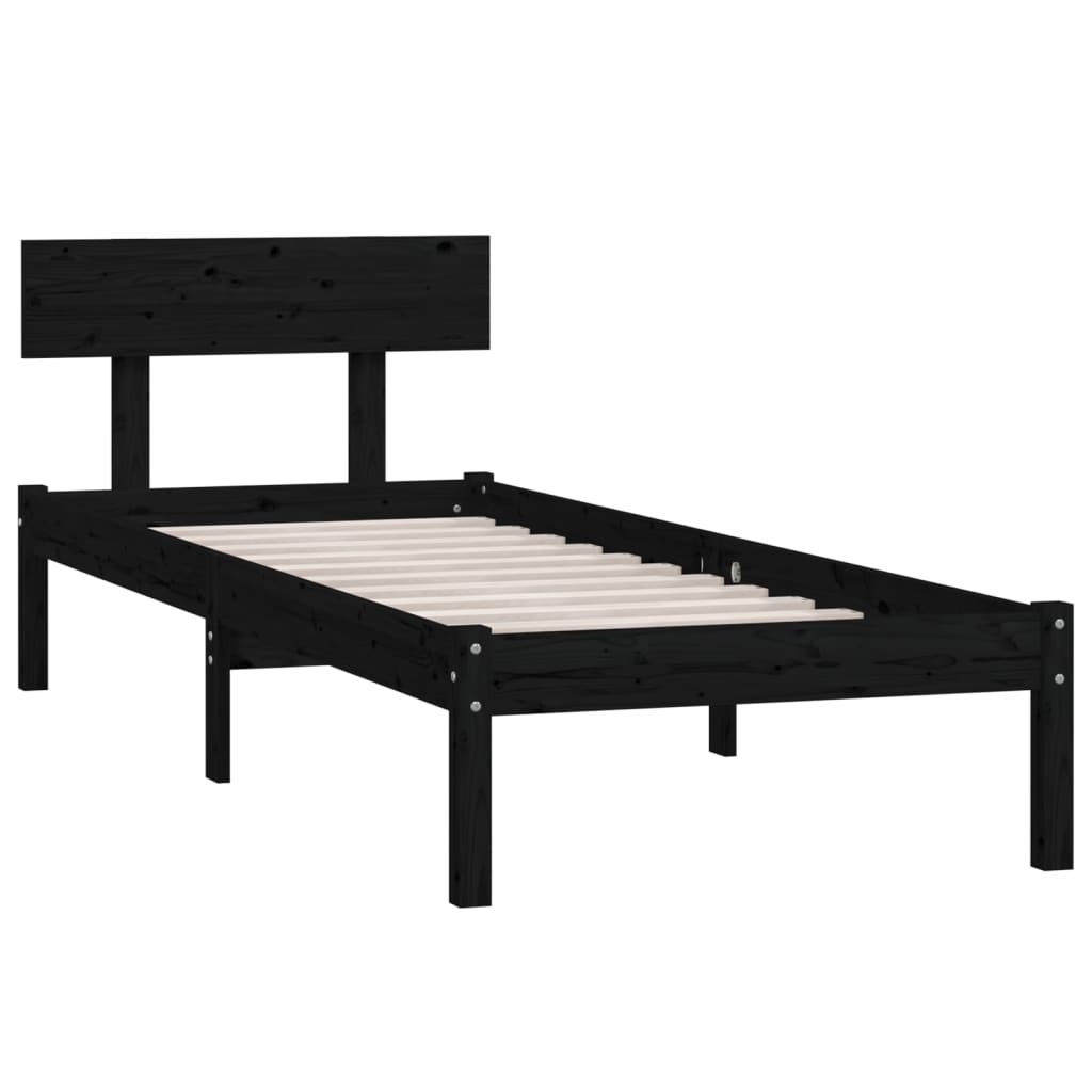 sengestel 90x190 cm Single massivt fyrretræ sort