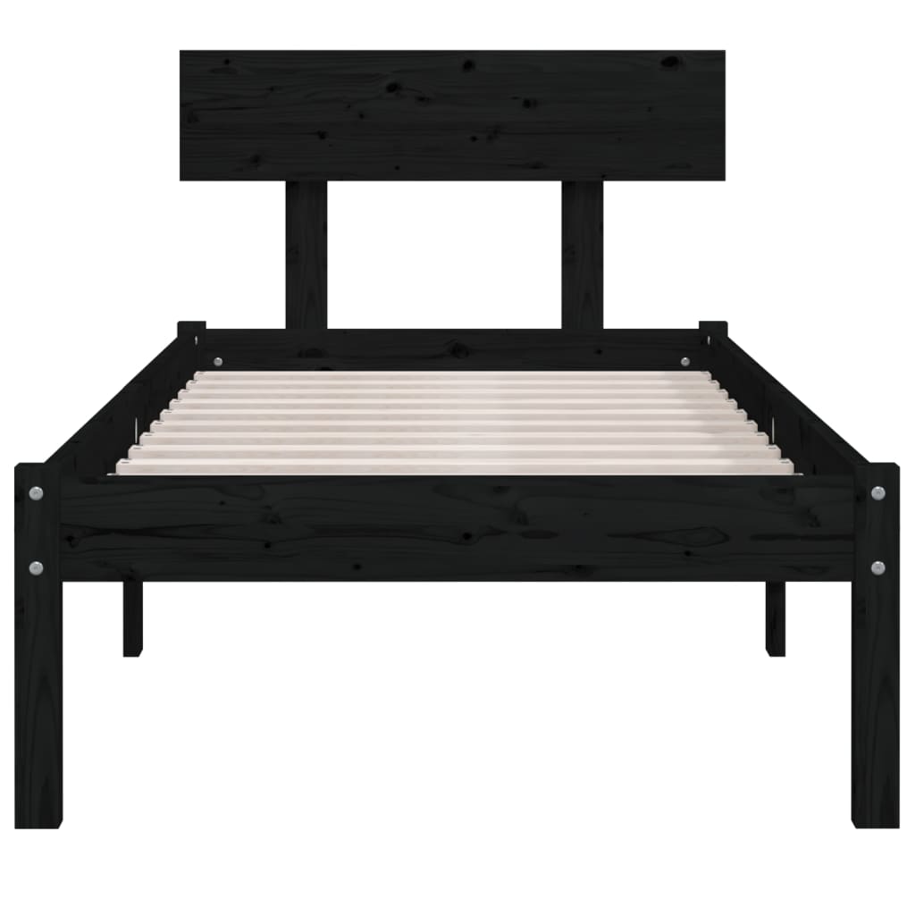 sengestel 90x190 cm Single massivt fyrretræ sort