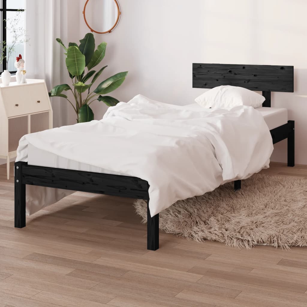 sengestel 90x190 cm Single massivt fyrretræ sort