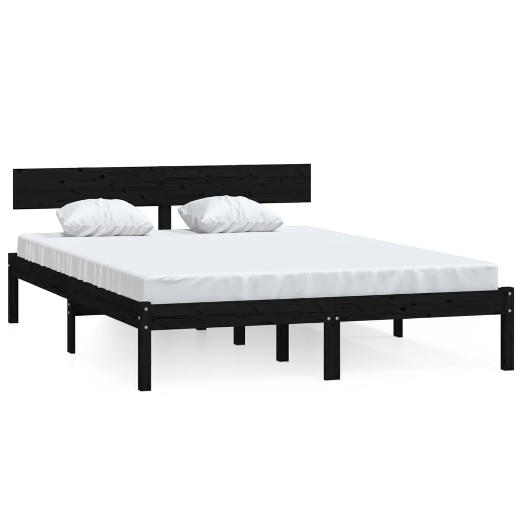 sengeramme 135x190 cm Double massivt fyrretræ sort