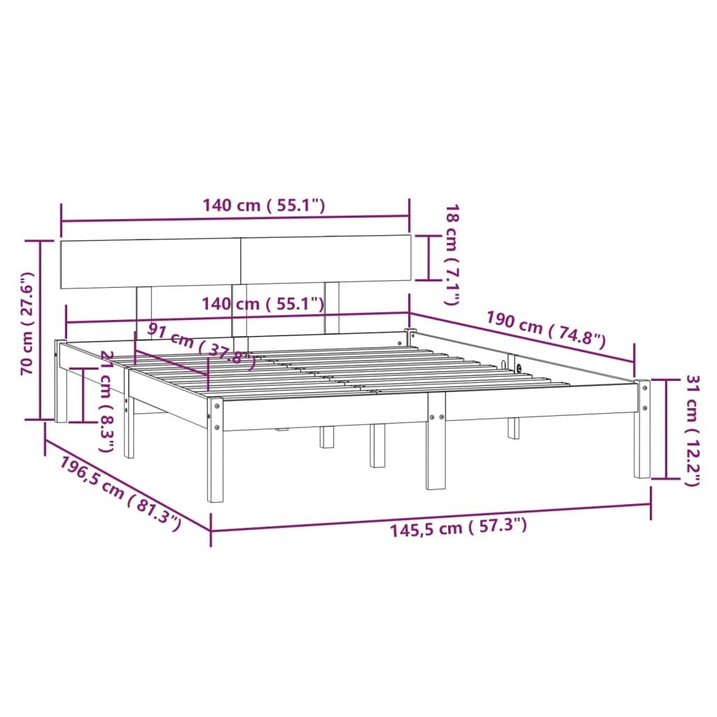 sengeramme 140x190 cm massivt fyrretræ