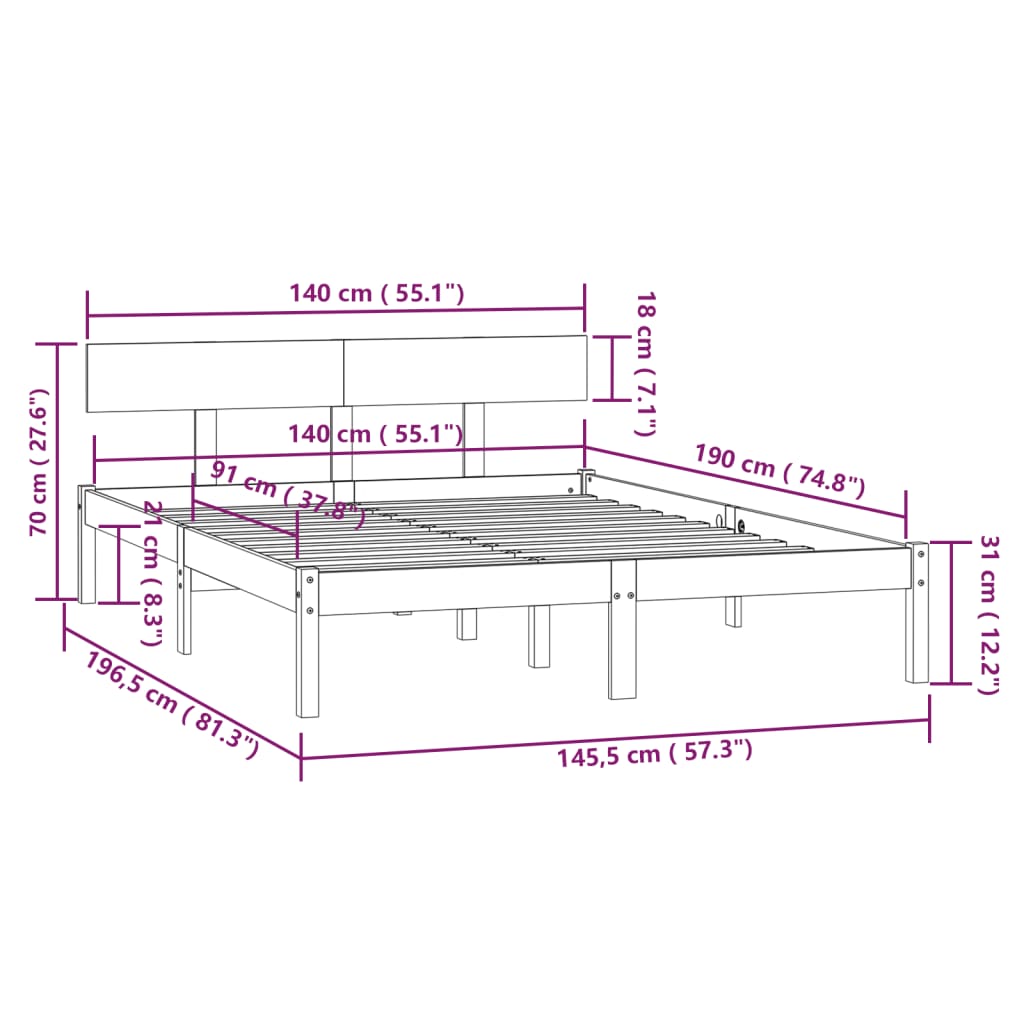 sengeramme 140x190 cm massivt fyrretræ hvid
