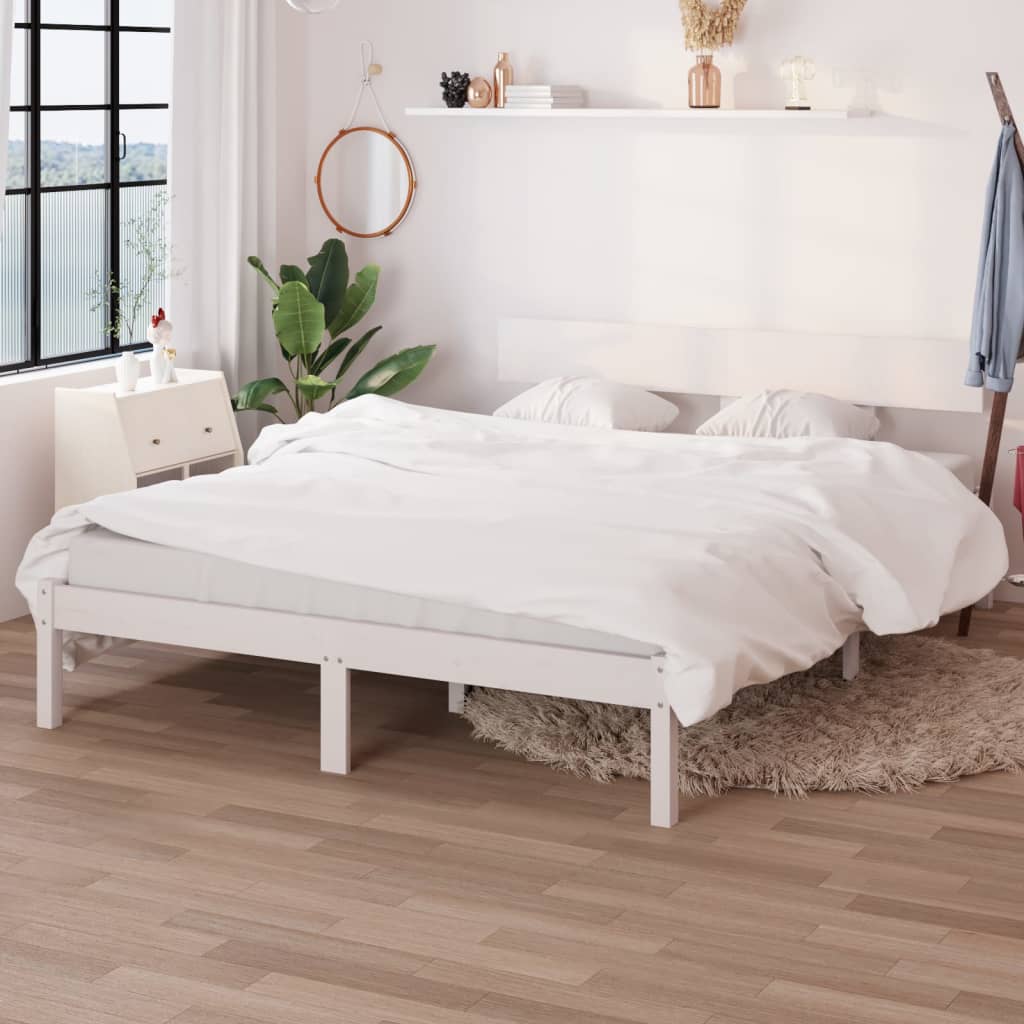 sengeramme 140x190 cm massivt fyrretræ hvid