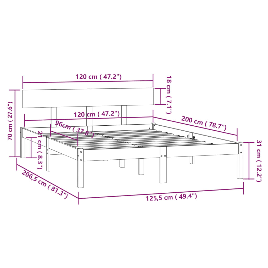 sengeramme 120x200 cm massivt fyrretræ hvid