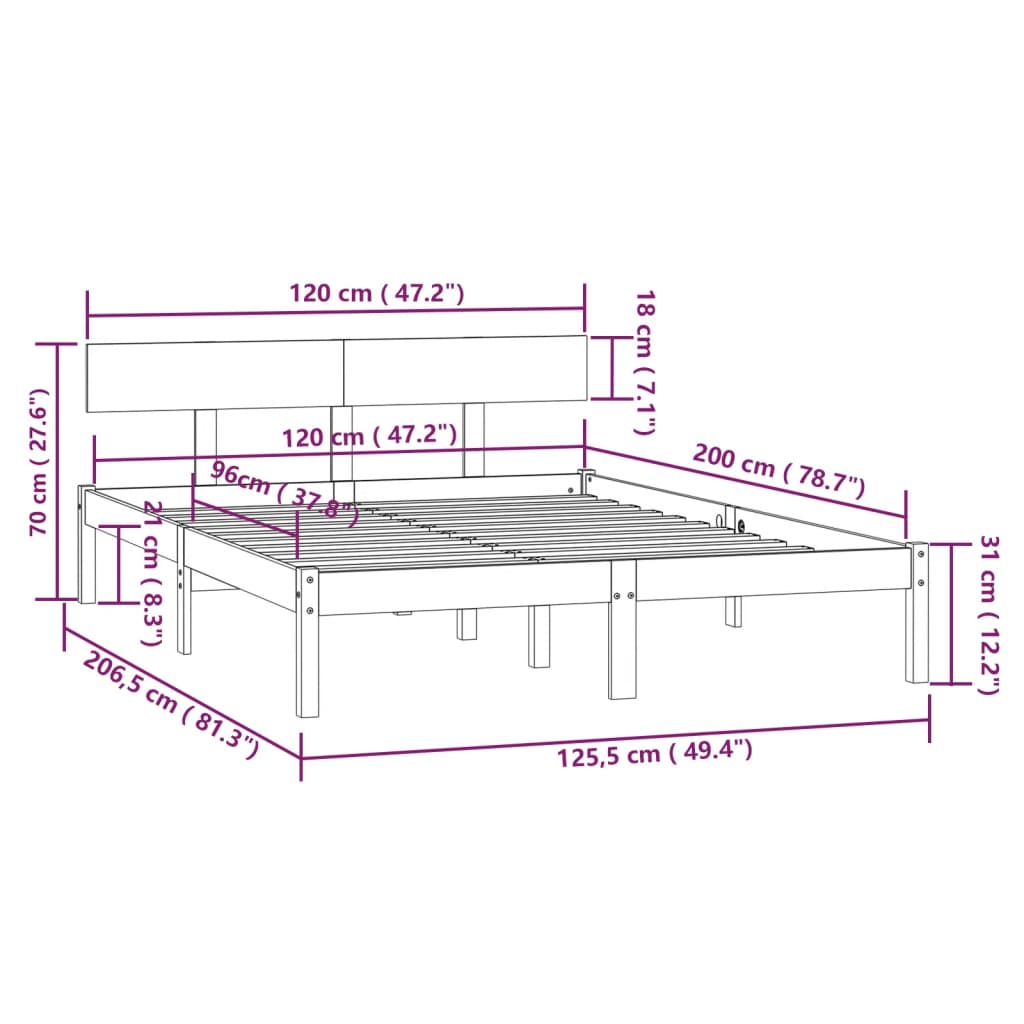 sengeramme 120x200 cm massivt fyrretræ sort