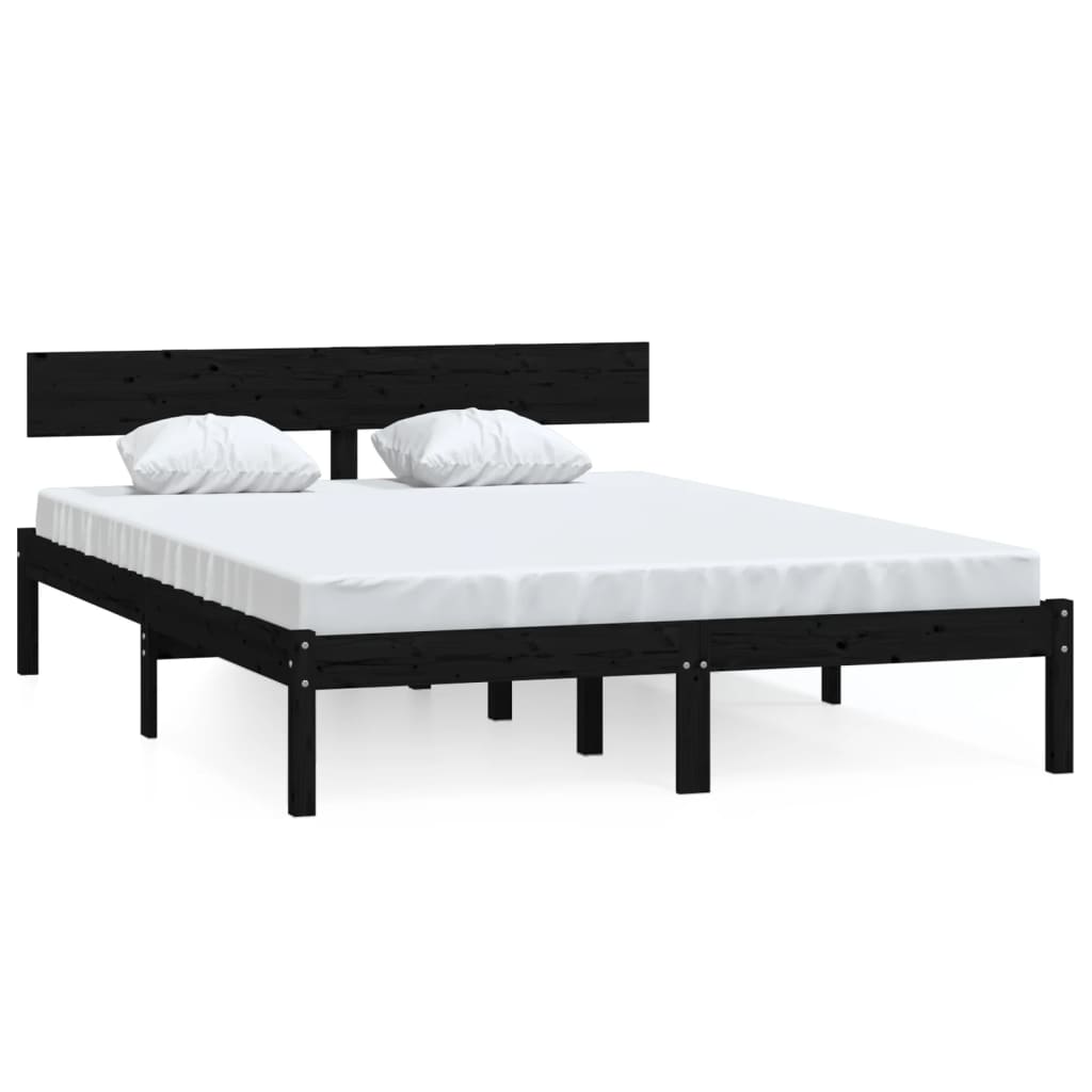 sengeramme 140x200 cm massivt fyrretræ sort