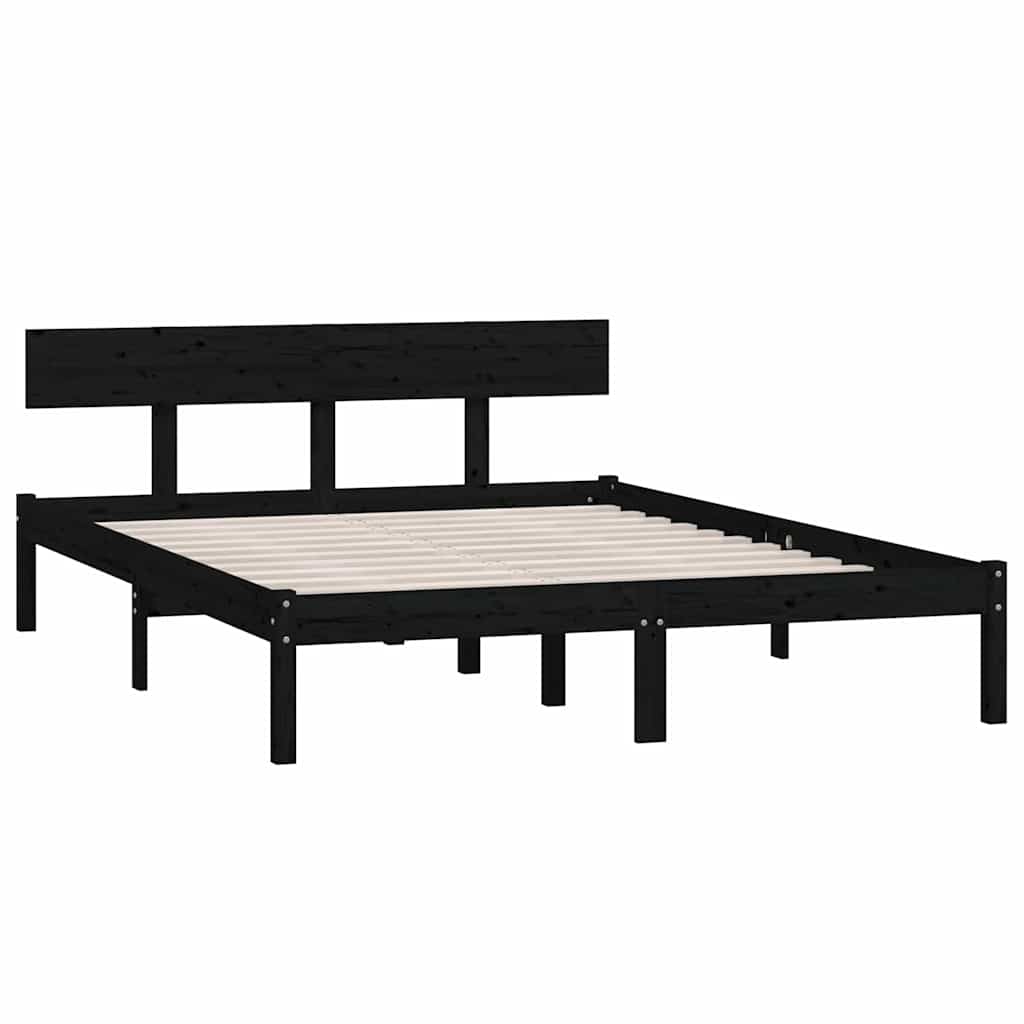 sengeramme 140x200 cm massivt fyrretræ sort