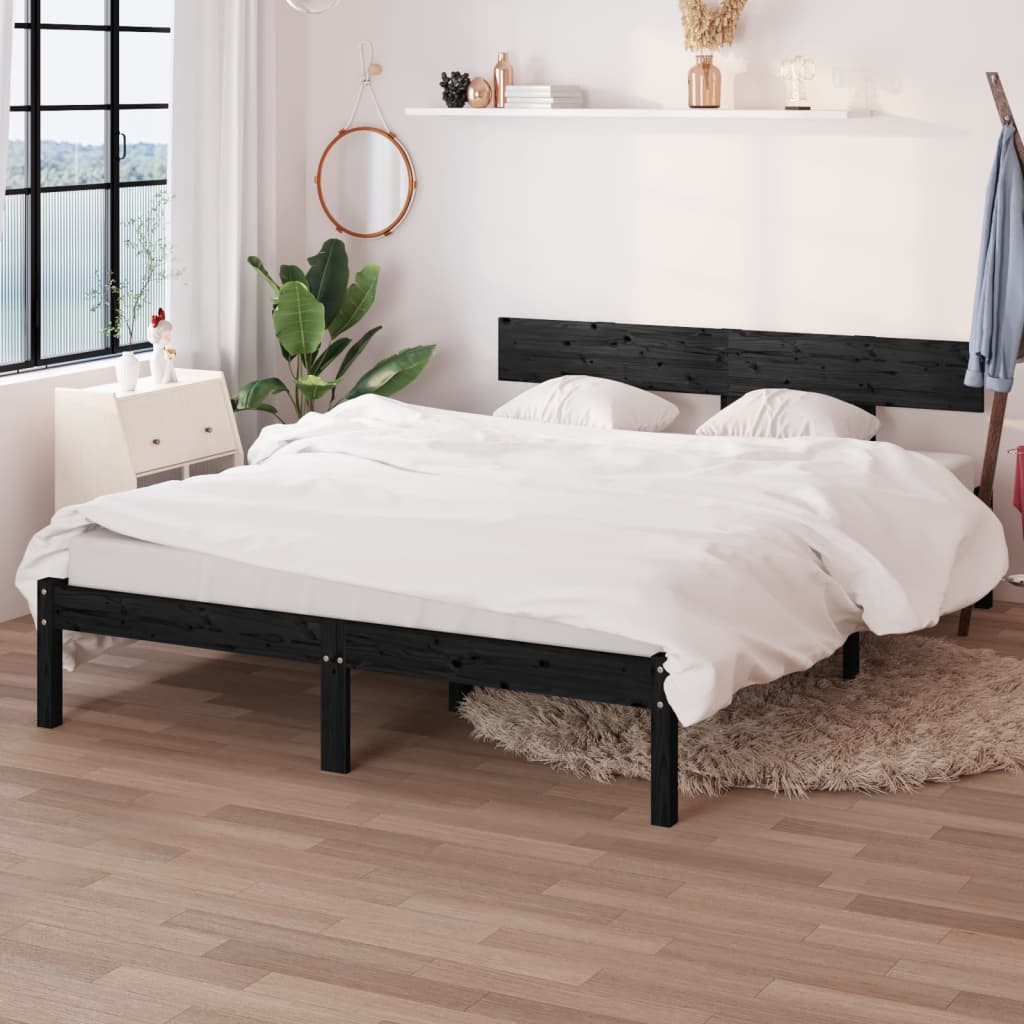 sengeramme 140x200 cm massivt fyrretræ sort