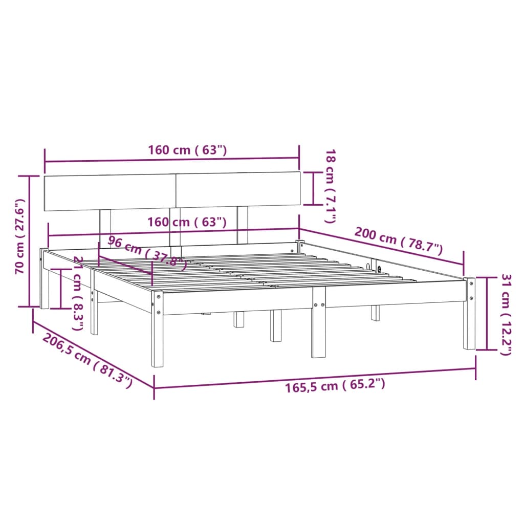 sengeramme 160x200 cm massivt fyrretræ hvid