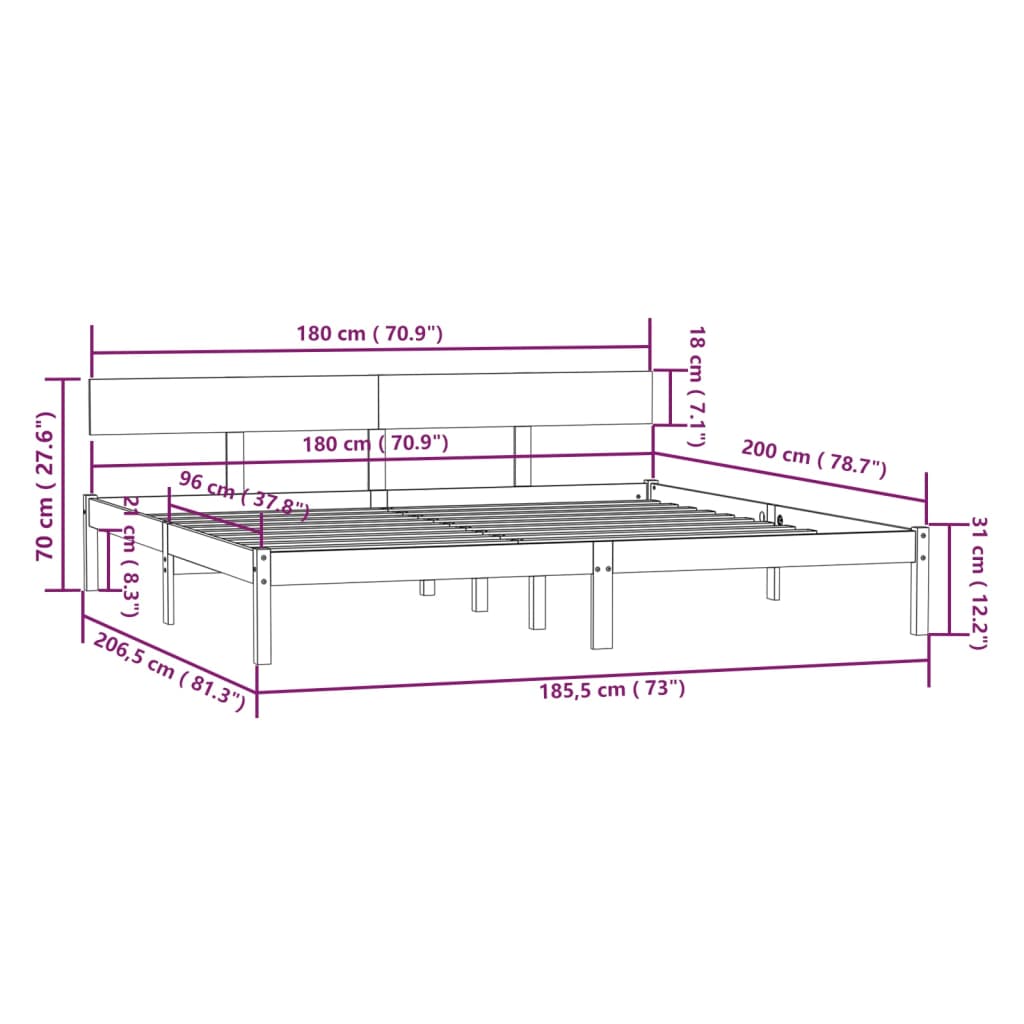 sengeramme 180x200 cm massivt fyrretræ