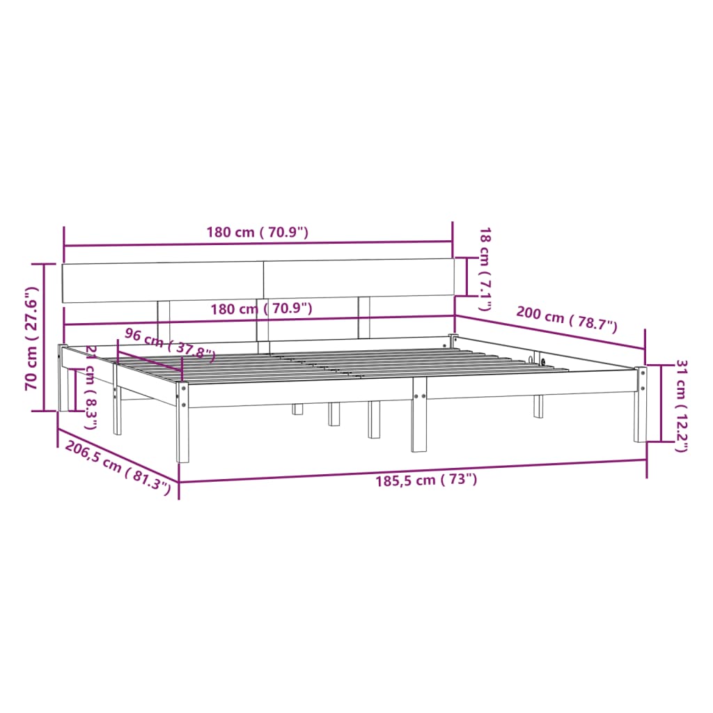sengeramme 180x200 cm Super King massivt fyrretræ hvid
