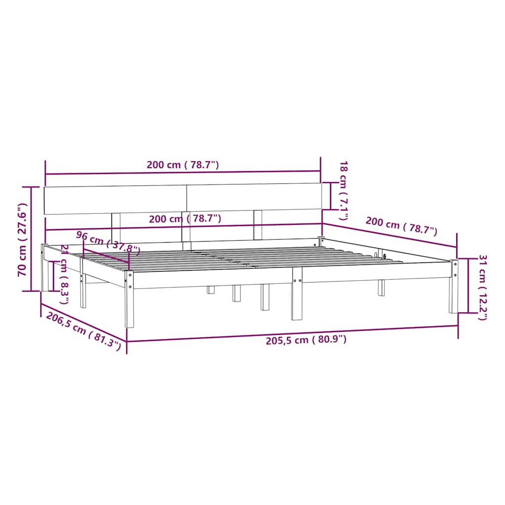 sengeramme uden madras 200x200 cm massivt træ