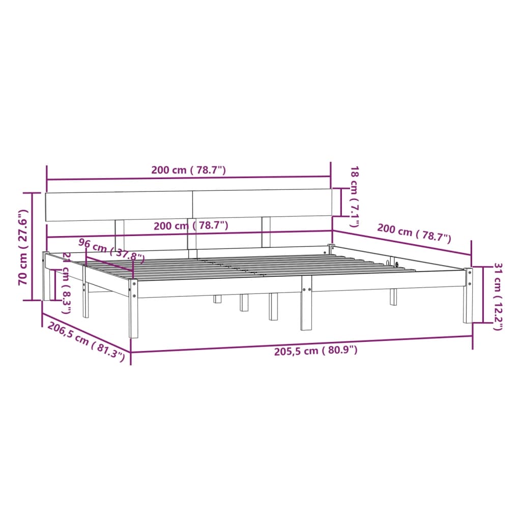 sengeramme 200x200 cm massivt fyrretræ grå